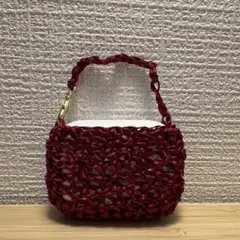 リボン編みAirPodsケース　ワインレッド