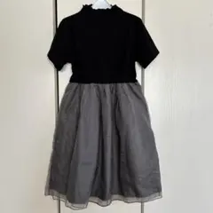 半袖 切り替えチュールワンピース ブラック 黒/グレー 150〜160位