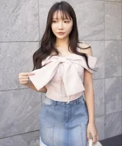 ツイードリボンオフショルトップス