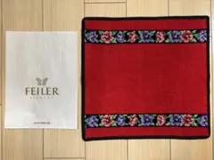 【新品未使用品】FEILER 花柄 タオルハンカチ 赤