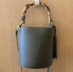 GU オリーブグリーン ハンドバッグ バンブー