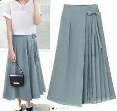 シフォン地のスカート見え、半プリーツ ガウチョパンツ