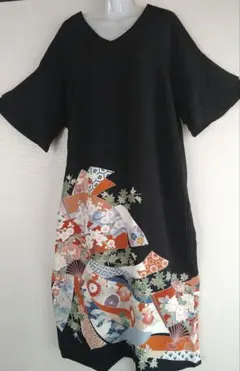 着物リメイク　黒留袖ワンピース3点セット