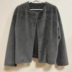 ユニクロ　UNIQLO ノーカラージャケット　アウター トップス　グレー系