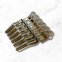 ダッカール 6本セット シルバー ワニクリップ 美容師 ヘアクリップ メタリック