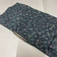 正絹　着物　小紋　青系花柄　赤裏地 京呉服　京仕立て