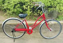 引き取り限定】自転車 中古車 変速 シティサイクル 赤 茶色サドル