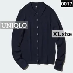 0017 UNIQLO メリノリブポロカーディガン ネイビー