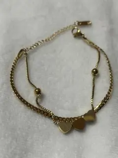 ハート型チャーム付きゴールドアンクレット-ステンレス