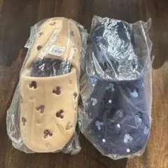 ミッキー柄フリーススリッパ2足セット