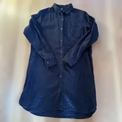 無印 ネイビー リネン シャツワンピース M