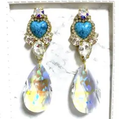 A454♡スワロフスキー　オーロラ　ターコイズブルー　ドロップ　ビジュー　ピアス