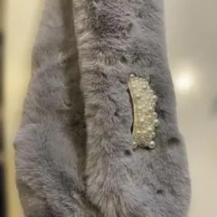 グレーファーマフラー　パール装飾w12x長さ88cm