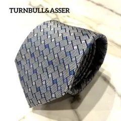 極美品✨TURNBULL&ASSER 英国製 ネクタイ 幾何学柄 ブルー シルクのサムネイル