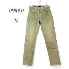 ユニクロ デニムパンツ M カーキ ストレート 美脚 綿 ストレッチ 人気 定番