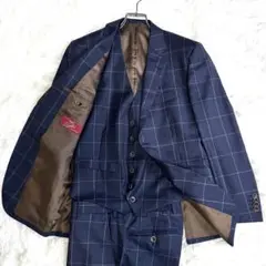美品 Biellesi ビジネススーツ 3ピース セットアップ チェック 濃紺