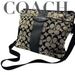 COACHショルダーバッグ キャンバス レザー ベージュ ブラック シグネチャー