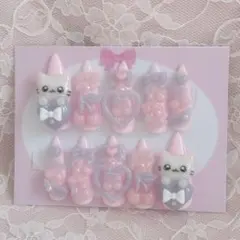 ネイルチップ 量産型 地雷系 ピンク 紫 ねこ