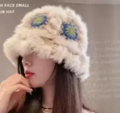 フラワー刺繍クリーム色バケットハット