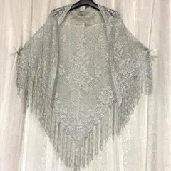 シルバーラメ　レース　フリンジ付きストール　フォーマル　パーティ