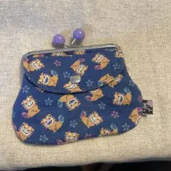 シーサー柄 がま口財布 ネイビー
