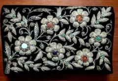 d*7様 花柄刺繍 クラッチバッグ 黒