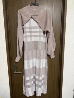 Set2点ショートニット+チェックワンピース