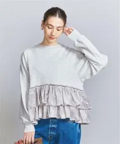 BEAUTY&YOUTH スウェットxベロアティアード プルオーバー