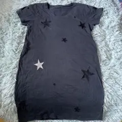 JEANASIS ロングTシャツ　ブラック 黒　星柄 半袖