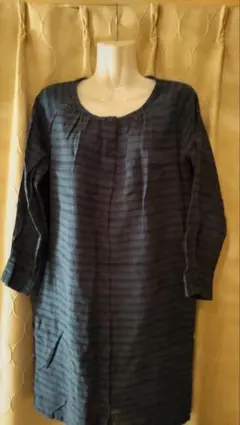 スタジオクリップ ダークブルー ストライプ 麻100％チュニック美品 リネン