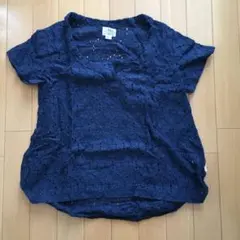 トップス ブラウス Tシャツ カットソー レース ネイビー カットワークのサムネイル