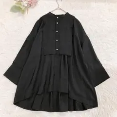 45R ウール フロート縮絨 ニット ギャザー フレア 薄手 ネイビー