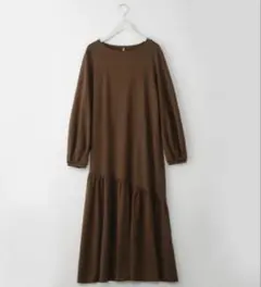 PLST ブラウン カットソー ロングワンピース