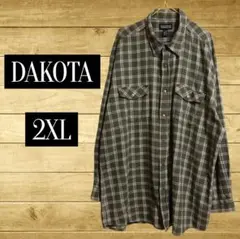 DAKOTA チェック柄 2XL 長袖シャツ 緑系　　古着　ダコタのサムネイル