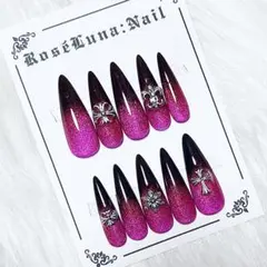 現品†☽黒グラデ×ネオンピンクマグネット ギャル地雷サブカル クロムネイル