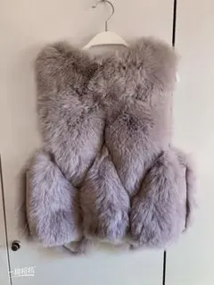 リアルフォックスファー　FOX Lサイズ ショートベスト　グレー　新同美品