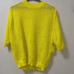 SHEIN ネオンイエロー メッシュニット 半袖 XS