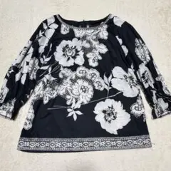 PRIDE】五分袖 カットソー 花柄 ブラック38 日本製 綿100 美品 
