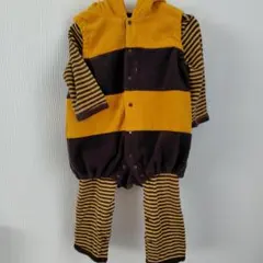 フード付き着ぐるみ 茶色と黄色のストライプ 80センチ