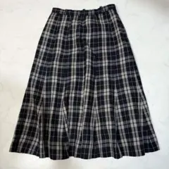 Leilian レリアン ウール100% チェック柄 フレア スカート 黒