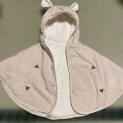 ベージュ フード付き ベビーポンチョ 70-80cm