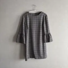 ZARA WOMAN チェック柄フレア袖ワンピース M