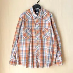 ラングラー　ウェスタンシャツ　チェック柄　オレンジ　　古着　スナップボタン