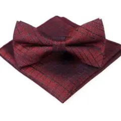 赤と青のチェック 蝶ネクタイとポケットチーフセット　結婚式　イベント　格安