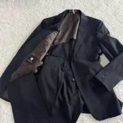 P.S.FA スーツ 洗える　セットアップ 黒 ストライプ Y5 背抜き　春夏用