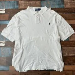 90S ビンテージ　古着　ポロラルフローレン　メンズ　ポロシャツ　白　XL