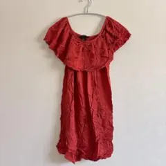 1点物✨FOREVER21 【S】 赤 フリルデザイン 半袖 トップス