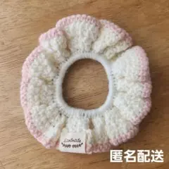 白×ピンク　ハンドメイドシュシュ　No.06