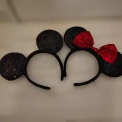 スパンコール 　ラメ　ミッキー　ミニー　カチューシャ ディズニー　ペア　カップル