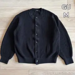 【美品】GU ジーユー ドライポンチクルーネックカーディガン ブラック Mサイズ